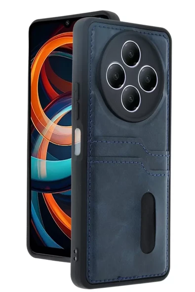 Newface Xiaomi Redmi 14C Kılıf Sara Kartvizitli Deri Kılıf - Lacivert ürün görseli 1