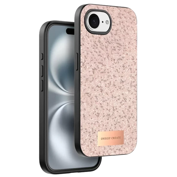 Onegif Apple iPhone 16E Bright Simli Kapak - Pembe - Resim 2