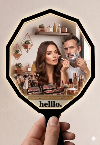 Lüks Geometrik El Aynası - 10x10cm Çanta Boyu - Kırılmaz Güvenli Pleksi Ayna (Kadın & Erkek Uygun) ürün görseli 1