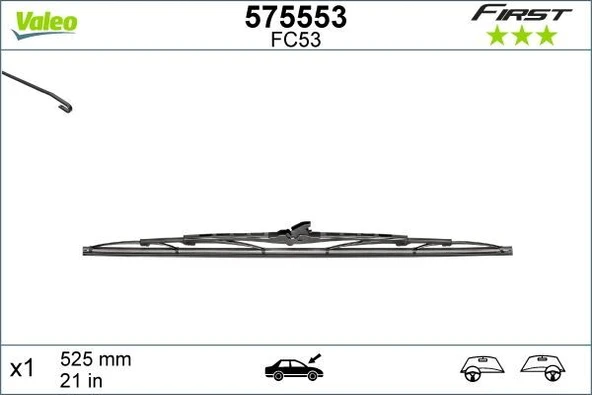 VALEO SİLECEK SÜPÜRGESİ UNIVERSAL GRAFİTLİ TELLİ 530 MM 21'' ürün görseli 1