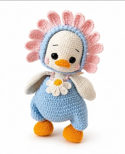 Papatya Şapkalı Ördek Bebek Amigurumi Organik Oyuncak ürün görseli 1