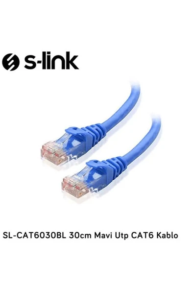 S-link SL-CAT6030BL 30cm Mavi Utp CAT6 Kablo ürün görseli 1
