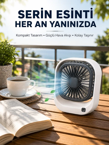 Taşınabilir Şarjlı Masa Fanı Sessiz Ve Güçlü Fan Sistemli ürün görseli 1