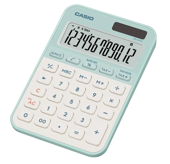 Casio MS-20YC-LG 12 Hane Pastel Yeşil Beyaz Masa Üstü Hesap Makinesi ürün görseli 1