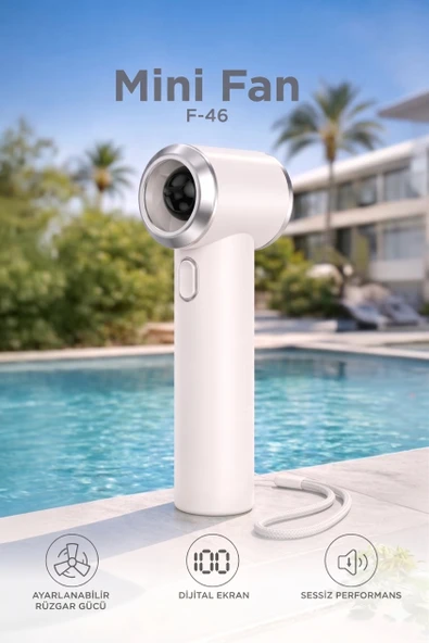 Şarjlı El Vantilatörü Dijital Göstergeli 5 Kademeli Turbo Mini Fan F46 ürün görseli 1