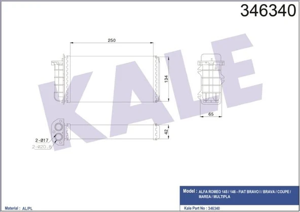 KALE KALORİFER RADYATÖRÜ MEKANİK  FIAT BRAVO I/BRAVA/MAREA  ALFA ROMEO 145/146 ürün görseli 1
