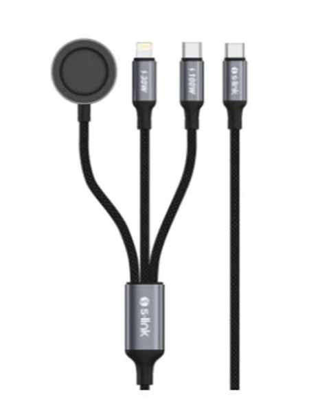 S-link Armor CLW-01 100W 1.2m Type-C to Type-C Lightning  Siyah Hızlı Şarj Kablosu ürün görseli 1