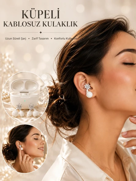 Küpeli Kablosuz Bluetooth Kulaklık Uzun Süreli Şarj Özellikli ürün görseli 1
