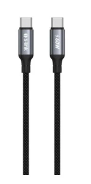 S-link Armor CC-01 60W 1.2m Type-C to Type-C PD Örgülü Metal Başlıklı Siyah Hızlı Şarj Kablosu ürün görseli 1