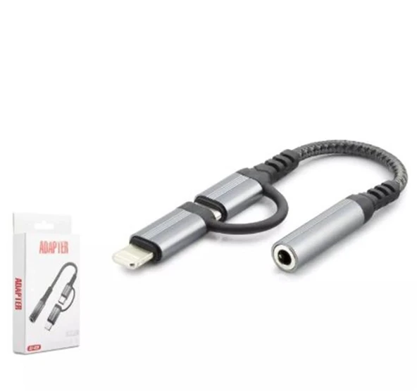 Hadron Gj-026 Type-C + Lightning To 3.5Mm F Kablo Siyah ürün görseli 1