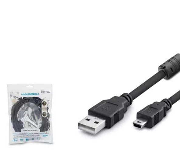 Hadron Hdx7523 Usb Mini V3-5Pin To Usb Kablo 3M Siyah ürün görseli 1