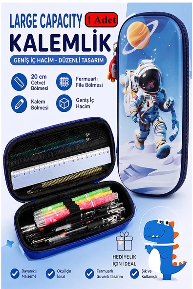 Astronot Kabartmalı Bölmeli Kalemlik 1 Adet P-5953 Erkek Çocuk Okul Kalem Kutusu 3 Boyutlu Uzay Karikatür Hediyelik ürün görseli 1