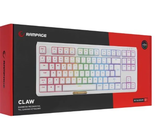 Rampage CLAW Beyaz RED SWITCH Mekanik Gaming Oyuncu Klavye Rainbow TKL ürün görseli 1