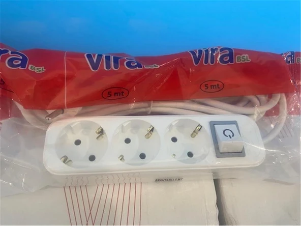 Vira 3lü 2mt Anahtarlı Topraklı Priz ürün görseli 1