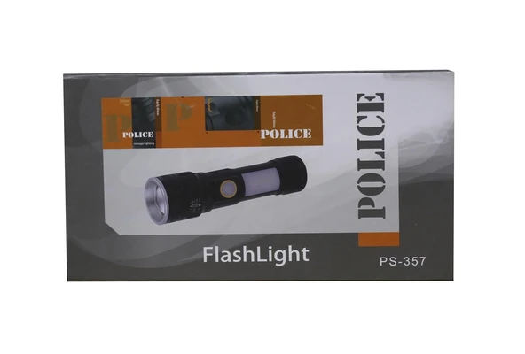 Polıce PS-357 Zoom, Yan Aydınlatma Işıklı,Magnetli ve Kırmızı-Mavi İkaz Işıklı,Şarjlı El Feneri ürün görseli 1