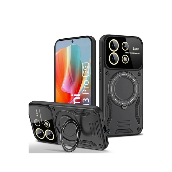 HERŞEYTREND Xiaomi Redmi Note 13 Pro 5g Kılıf Joy Lens Standlı Kapak - Siyah ürün görseli 1