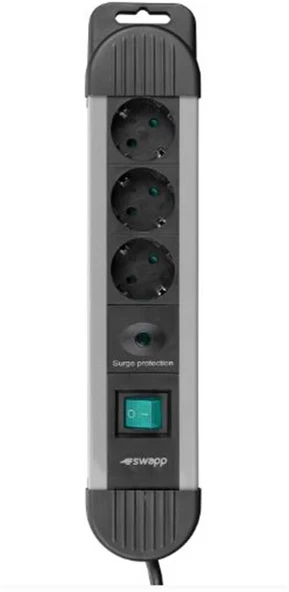 S-link SPGKS03 1.5m 3G1.5mm2 900 Joule 3Lü Akım Kor. Gri Priz Çoklayıcı ürün görseli 1