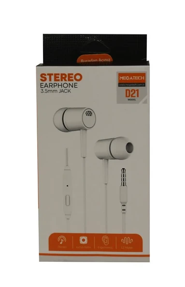 Megatech D21 Stereo Beyaz Mikrofonlu Kulaklık ürün görseli 1