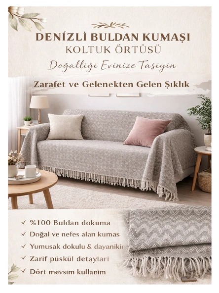 Koltuk Örtüsü -%100 Buldan Kumaşı-Renk: Acık Kahve ürün görseli 1