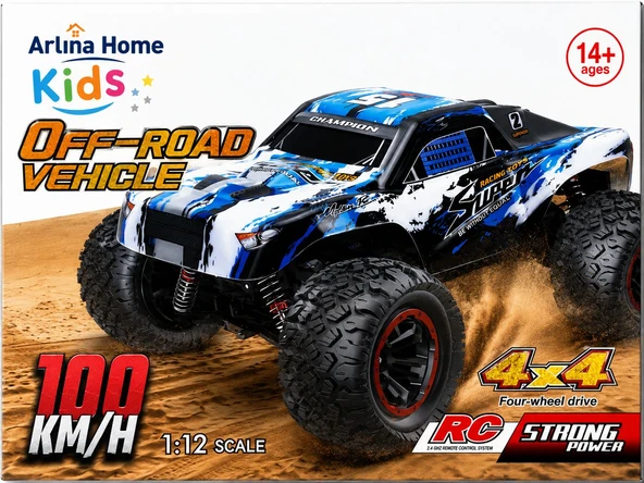 Off-Road Vehicle 100 Km Hız Yapan Uzaktan Kumandalı Araba Mavi-Beyaz ürün görseli 1