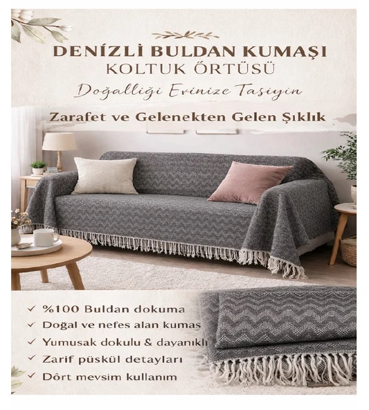 Koltuk Örtüsü -%100 Buldan Kumaşı-Renk: Koyu Gri ürün görseli 1