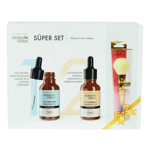 Süper Set Superserum Aha-Peeling 30 Ml + Saf Min C 30 Ml + Hediye Makyaj Fırçası ürün görseli 1