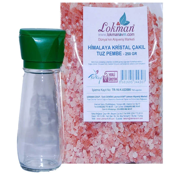 Tuz Karabiber Değirmeni Yeşil + Himalaya Çakıl Tuz Pembe 250 Gr ürün görseli 1