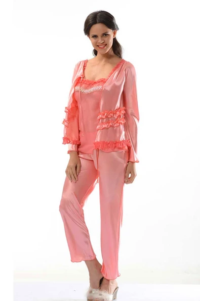 Nar Çiçeği Saten Pijama Takımı ürün görseli 1