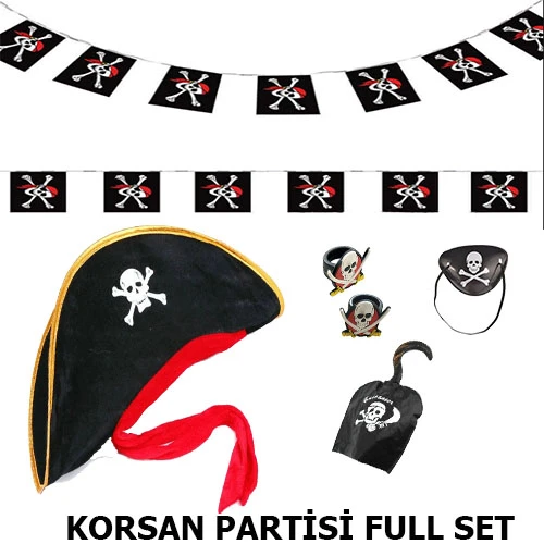 Çuk Korsan Şapkası + Kancası + Göz Bandı + 2 Adet Yüzük + Afiş Seti ürün görseli 1
