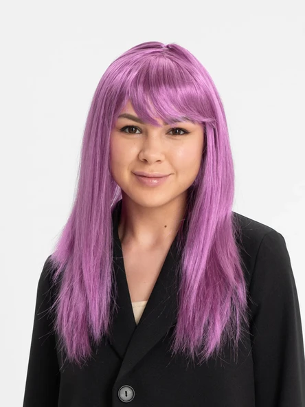 Pembe Renk Düz Kesim Uzun Parti Peruğu Takma ürün görseli 1