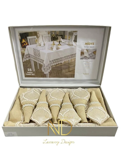 25 Parça Masa Örtüsü Seti Midye Cappuccino ürün görseli 1
