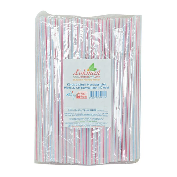 Körüklü Çizgili Pipet Ayran Kola Meşrubat Pipeti 22 Cm Renk 150 Adet Paket ürün görseli 1
