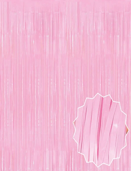 Pembe Püsküllü Kapı Perdesi - Parti, Baby Shower, Cinsiyet Partisi 1X2 M ürün görseli 1