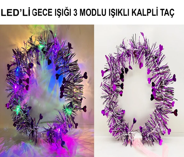 Püsküllü Gece Parıltısı 3 Modlu Led&Amp;#39;Li Işıklı Taç Mor Renk ürün görseli 1