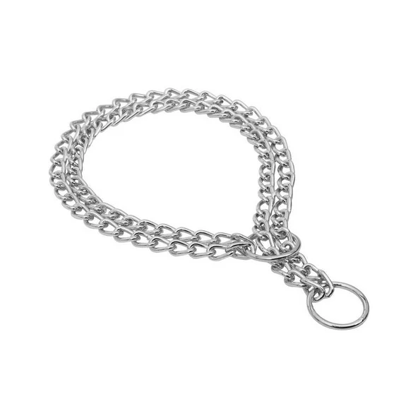 Eğitim Serisi Çift Sıra Boğma Zincirli Boyun Tasması - 2,5X35-45Cm Chrome ürün görseli 1