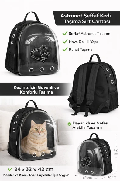 Kp Kalpli Patili Astronot Şeffaf Taşıma Sırt Çantası Siyah 24X32X42 Cm ürün görseli 1