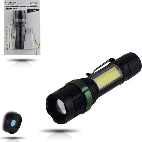 Metal El Feneri Usb Şarjlı 4 Kademeli Zoomlu Gs 500 ürün görseli 1