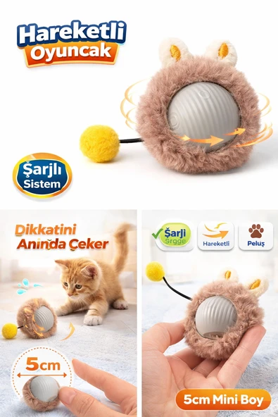 Kp Şarjlı Hareketli Peluş Oyuncağı Kuyruklu 5 Cm – İnteraktif Titreşimli Hareketli Top ürün görseli 1