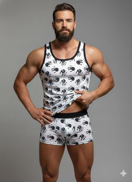 Erkek Desenli Tank Top Boxer Takım ürün görseli 1