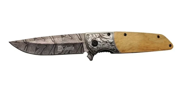 A2150C Kahve Kamp Çakısı 21Cm- Manuel, Ahşap İşlemeli Sap,Kemerlikli ürün görseli 1
