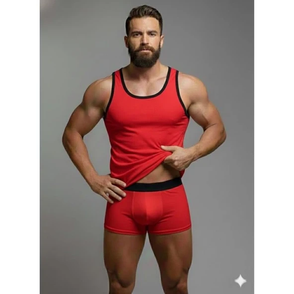 Erkek Kırmızı Tank Top Boxer Takımı ürün görseli 1