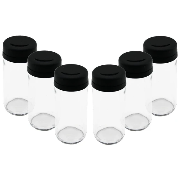 6 Parça Cam Baharatlik Tuzluk Plasti̇k Kapak 225 Ml ürün görseli 1