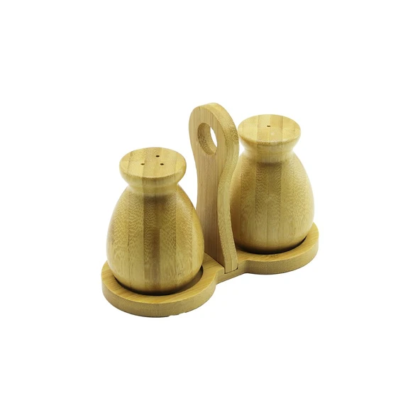 Baharatlik 2Pcs Şi̇şe Modeli̇ Ahşap Bambu Tuzluk Baharatlik Tutacakli Ahşap Stand ürün görseli 1