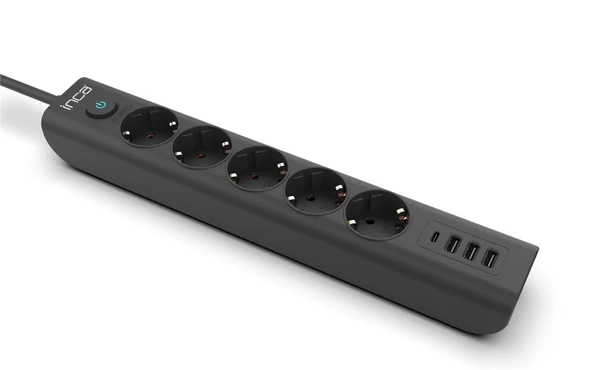 INCA IPW-44TU 5li 1,5mt Siyah 3Usb+Typ-C Akım Korumalı  Led Tuşlu Priz ürün görseli 1