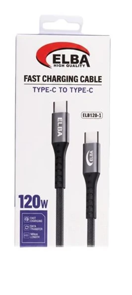 Elba Elb120-1 120w Type-c To Type-c 1Mt Siyah Örgülü  Şarj Kablosu ( Data Veri ) ürün görseli 1