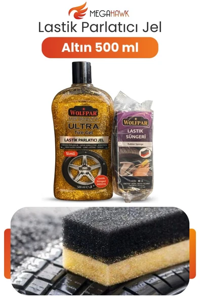 Lastik Parlatıcı Jel Altın Renk Simli 500 ml + Lastik Süngeri Hediyeli Parlaklık Koruma ürün görseli 1