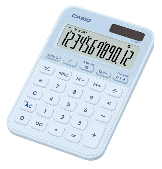 Casio MS-20YC-LB 12 Hane Açık Mavi Masa Üstü Hesap Makinesi ürün görseli 1