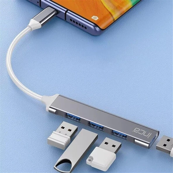 Inca IUSB-04T Type-C Grişli 4Port Usb Hub 3X2.0 USB Çıkış 3.0 USB Çıkış 5 Gbps ürün görseli 1