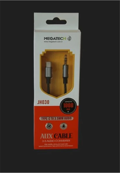 Megatech JH030 1Mt Aux Kablo Çelik TYPE-C 3.5AUX  (kutulu) ürün görseli 1
