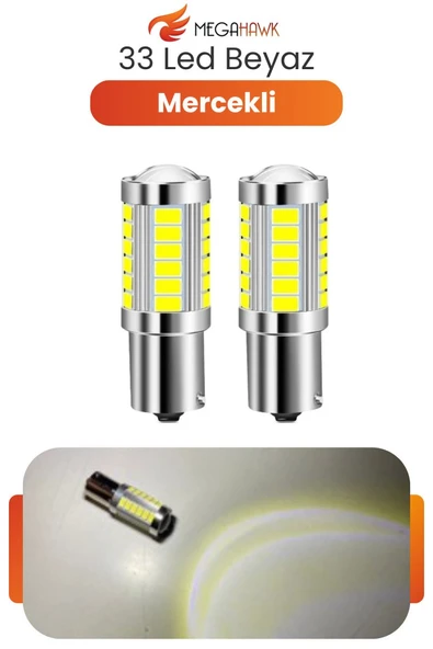 1156 P21W 33 LED Ampul Beyaz 12V Canbus Geri Vites Stop Sinyal Tek Duy 2 Adet ürün görseli 1